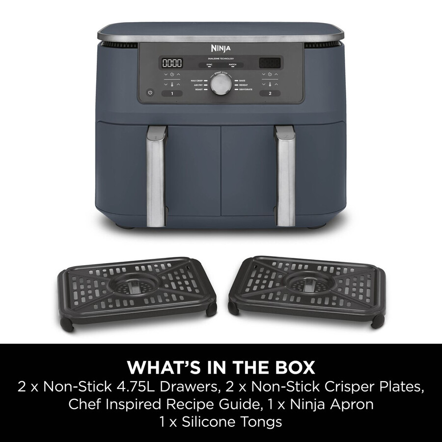 ninja max 6-in-1 dual zone air fryer 9.5l – cyber space dz400ukcyd