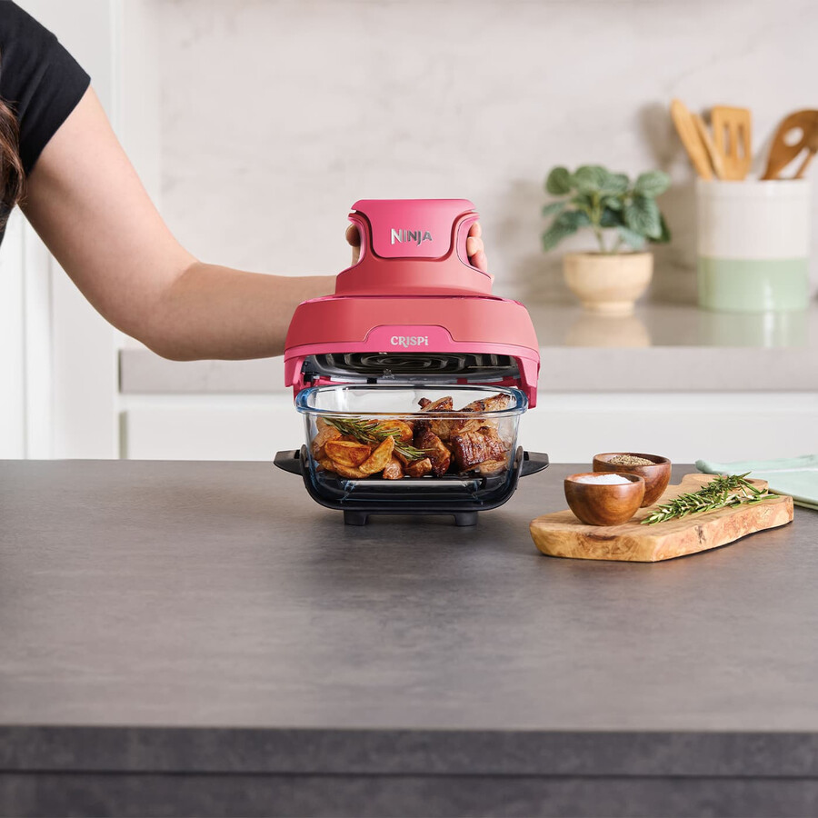 ninja crispi 4-in-1 portable small glass air fryer – cherry crush fn101ukdr