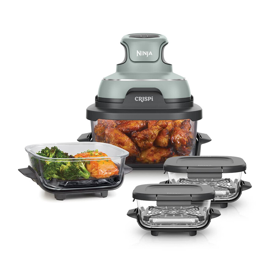 ninja crispi 4-in-1 portable glass air fryer meal prep set - sage