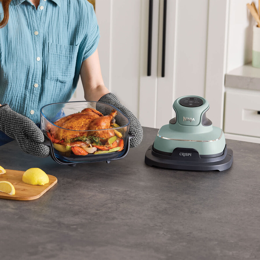 ninja crispi 4-in-1 portable glass air fryer - sage green - family set