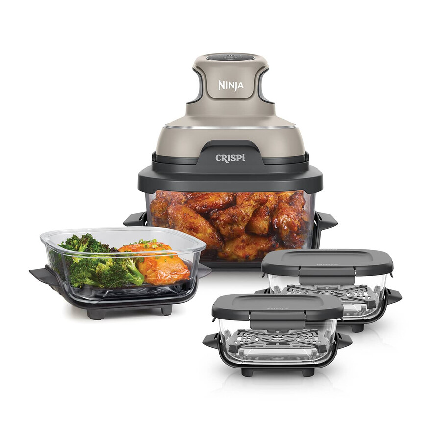 ninja crispi 4-in-1 portable glass air fryer meal prep set - stone