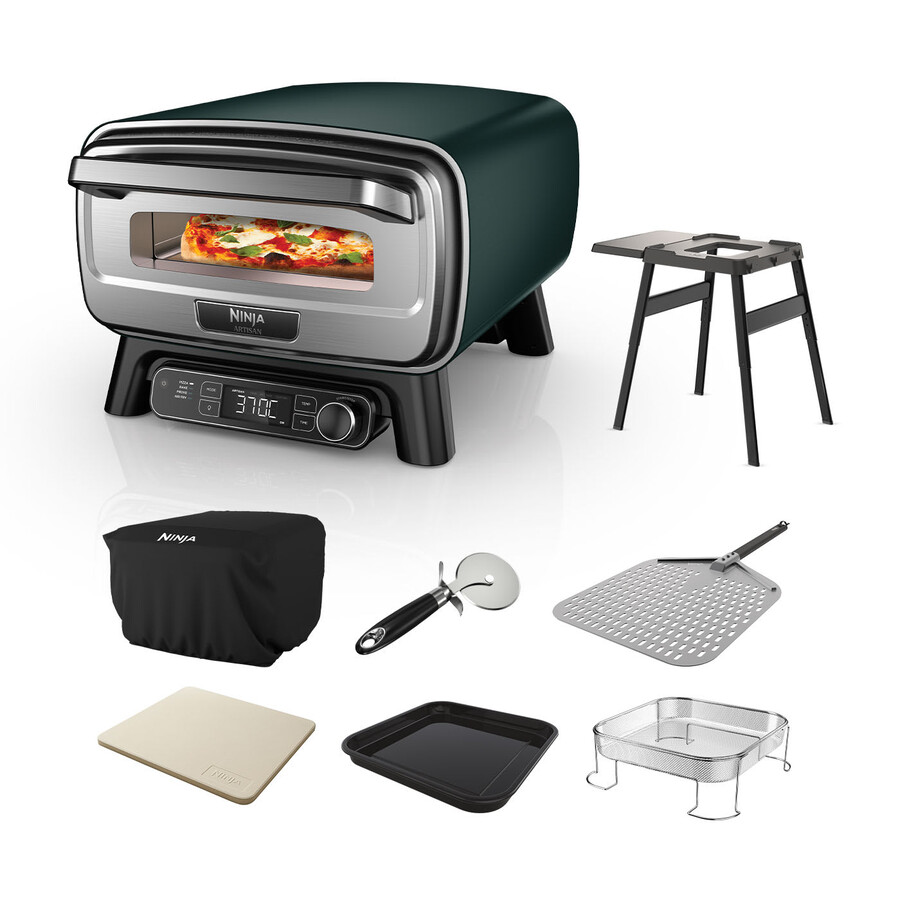 electric outdoor pizza oven air fryer – british racing green with stand