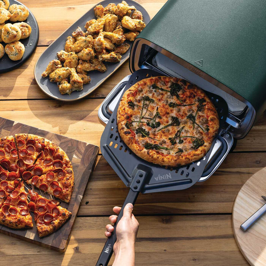 electric outdoor pizza oven air fryer – british racing green with stand