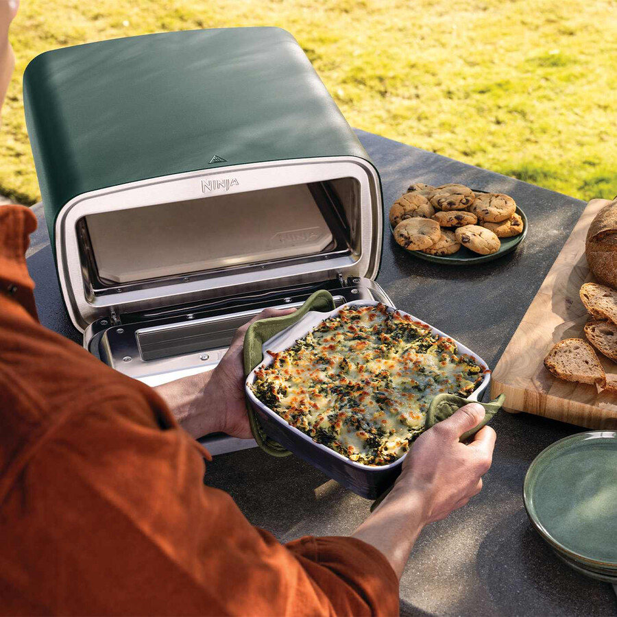 electric outdoor pizza oven air fryer – british racing green with stand