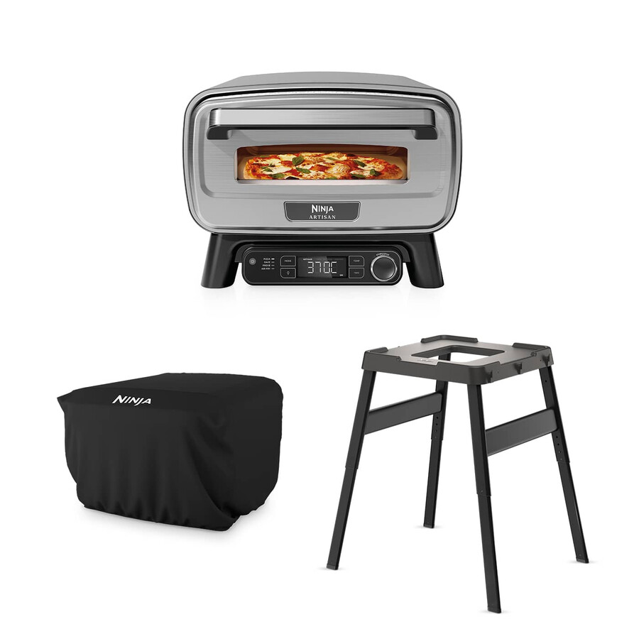 ninja artisan electric outdoor pizza oven air fryer stand and cover bundle