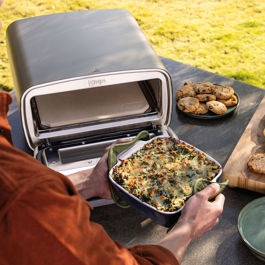 ninja artisan electric outdoor pizza oven air fryer stand and cover bundle