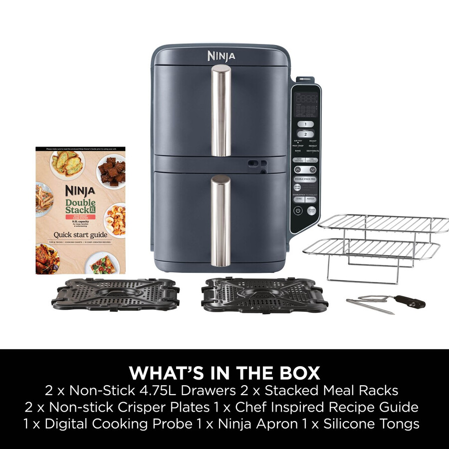 ninja double stack xl 2-level air fryer with smart cook system 9.5l cyber space sl451ukcyd