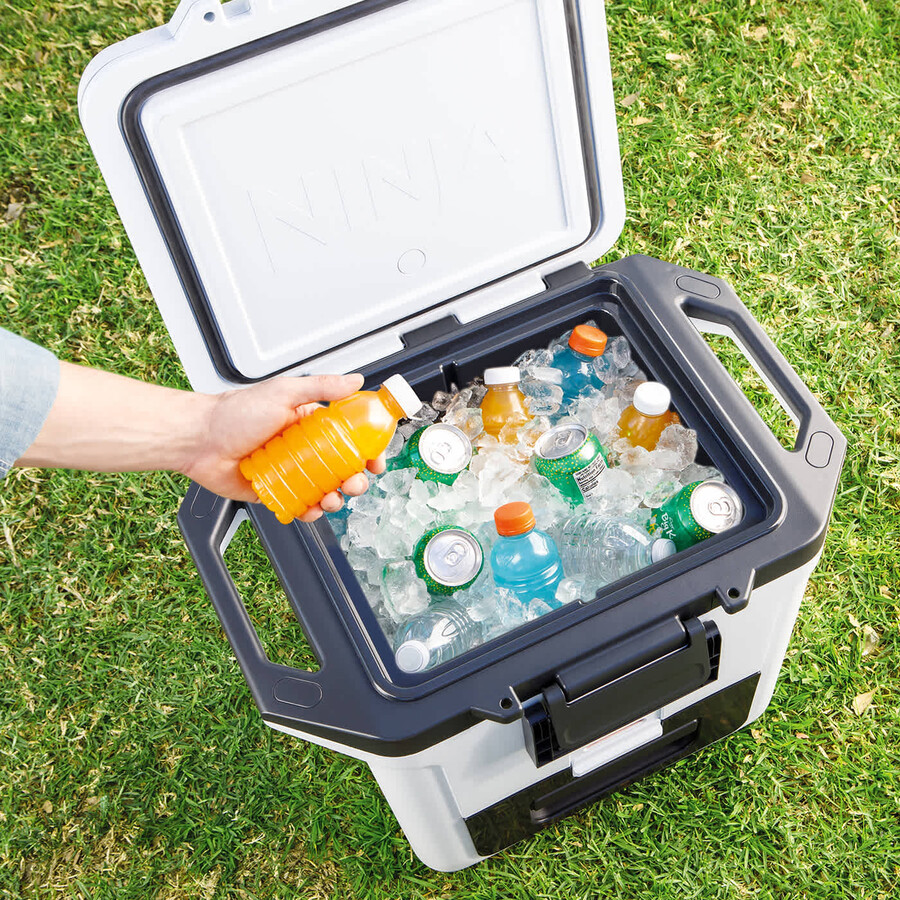 ninja frostvault 30qt28l wheeled cooler with dry zone slate grey fb230ukgy