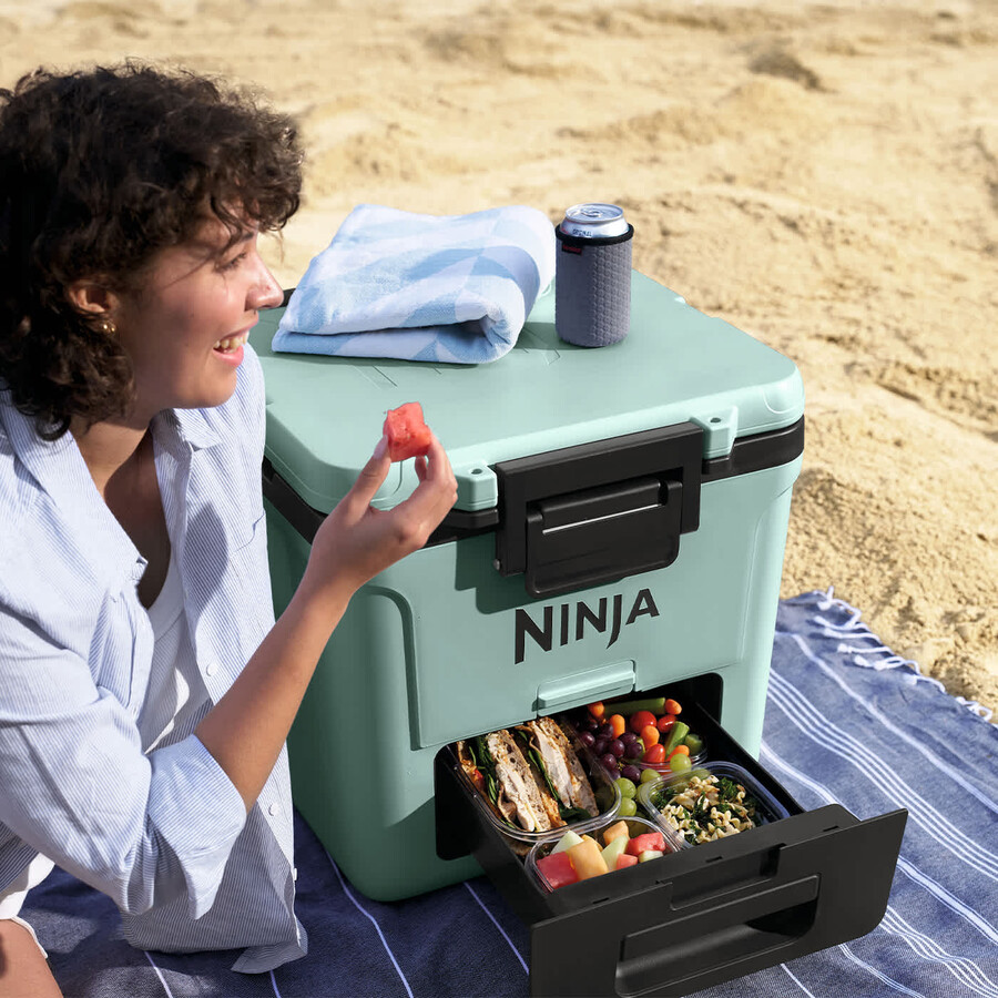 ninja frostvault 30qt28l wheeled cooler with dry zone seafoam blue fb230ukmt