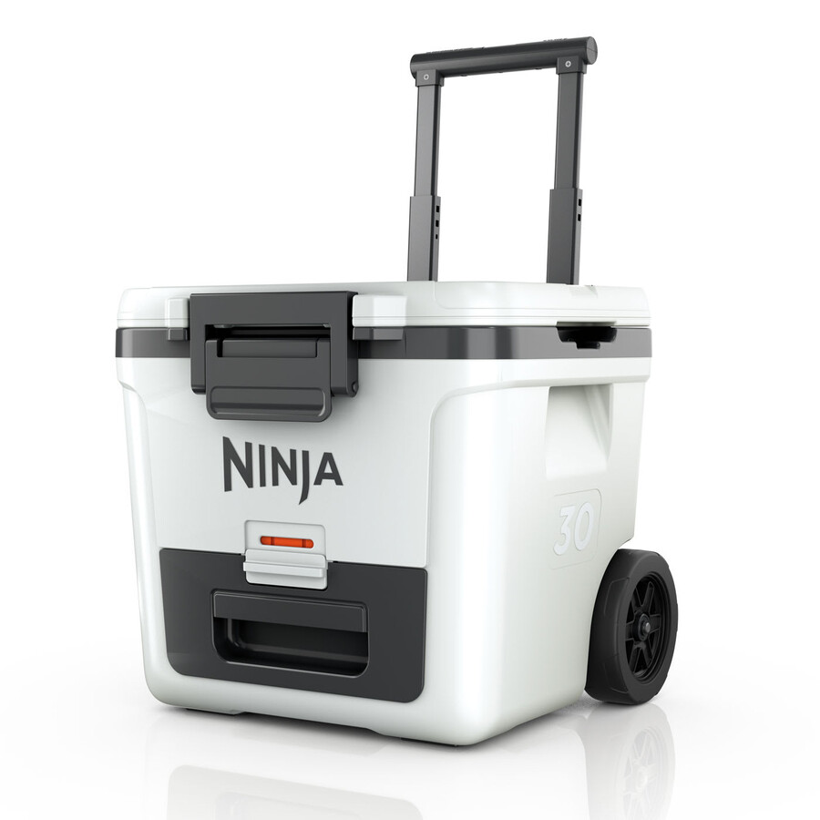 ninja frostvault 30qt28l wheeled cooler with dry zone cloud white fb230ukwh