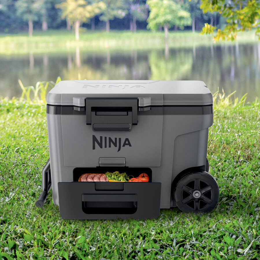ninja frostvault 45qt42l wheeled cooler with dry zone slate grey fb245ukgy