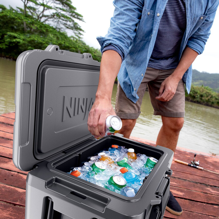 ninja frostvault 45qt42l wheeled cooler with dry zone slate grey fb245ukgy