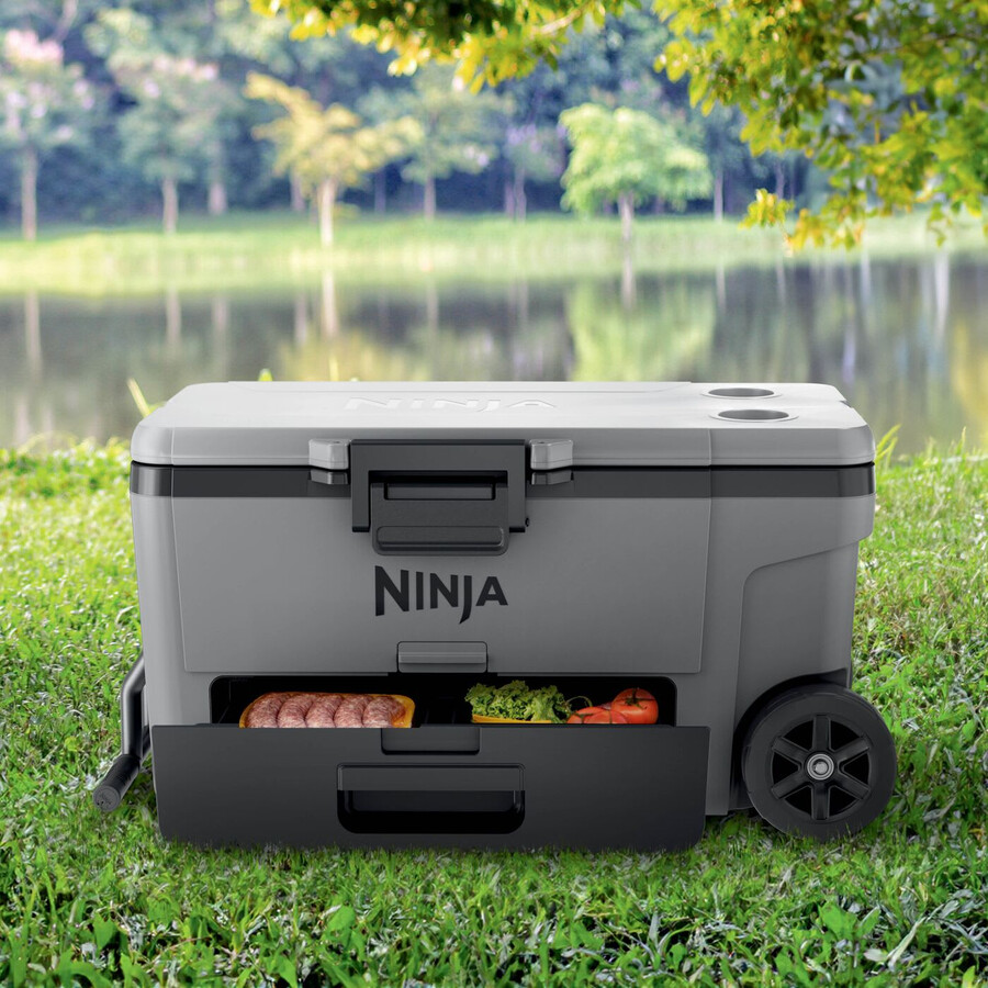 ninja frostvault 65qt61l wheeled cooler with dry zone slate grey fb265euukgy