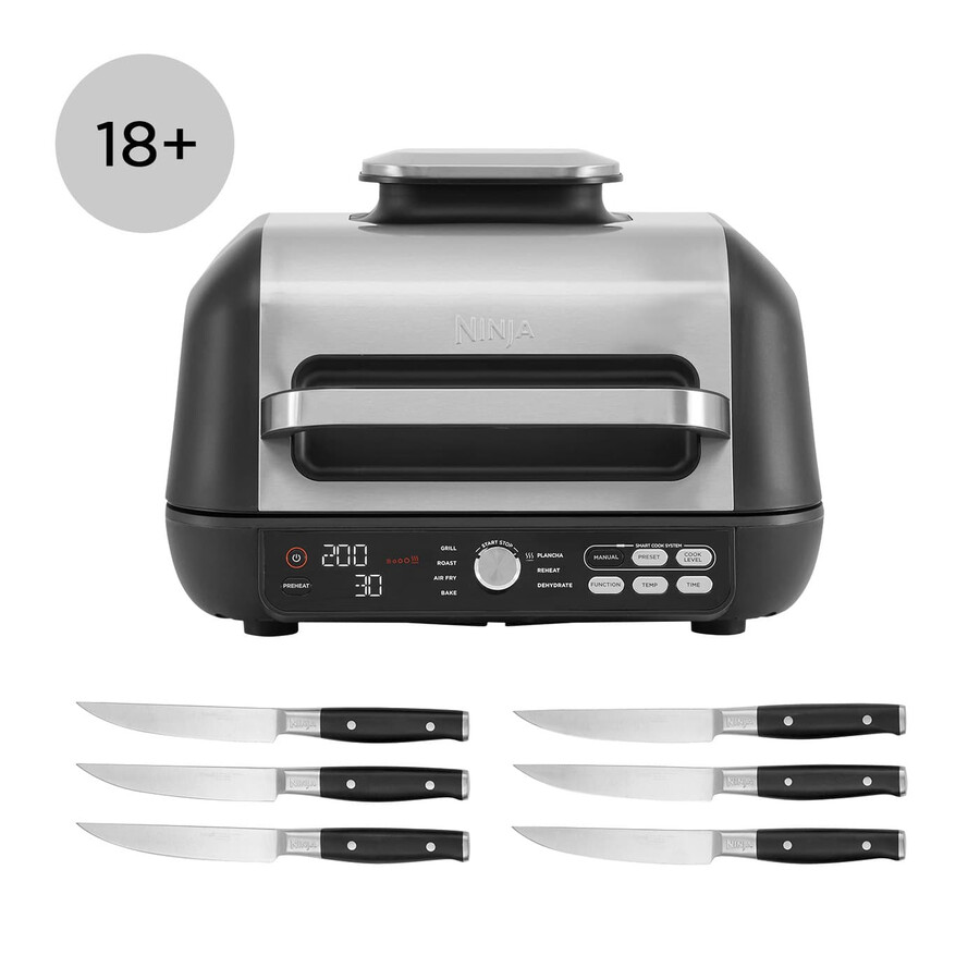 ninja foodi max pro health grill and steak knives bundle - ag651steak