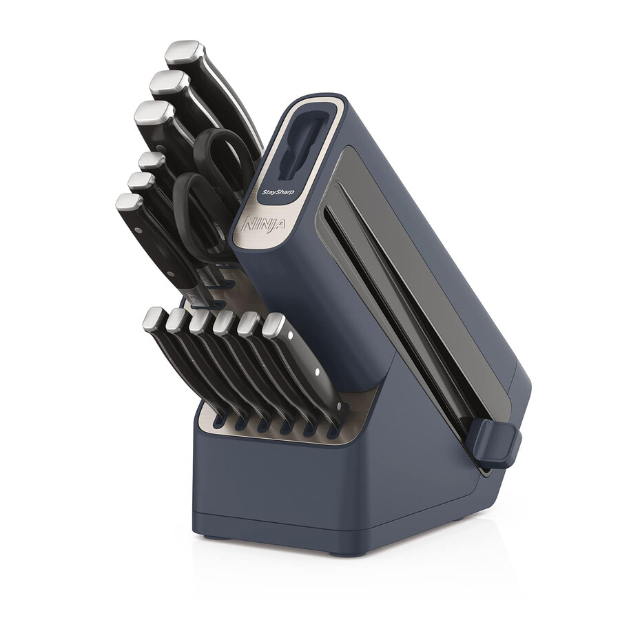 ninja foodi staysharp knife block with integrated sharpener deluxe 14-piece set - cyber space k32014ukcyd