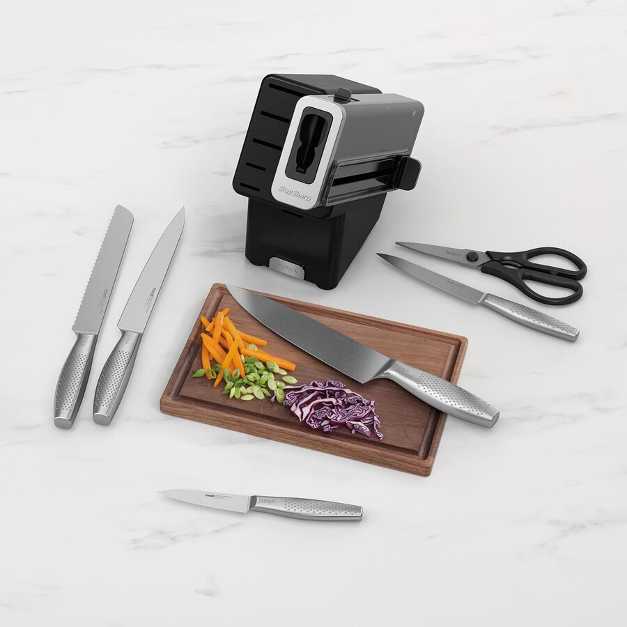 ninja staysharp stainless 6-piece knife set wood block – k62006euuk