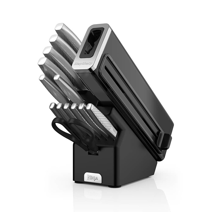 ninja staysharp 14-piece stainless knife set wood block built-in sharpener k62014euuk