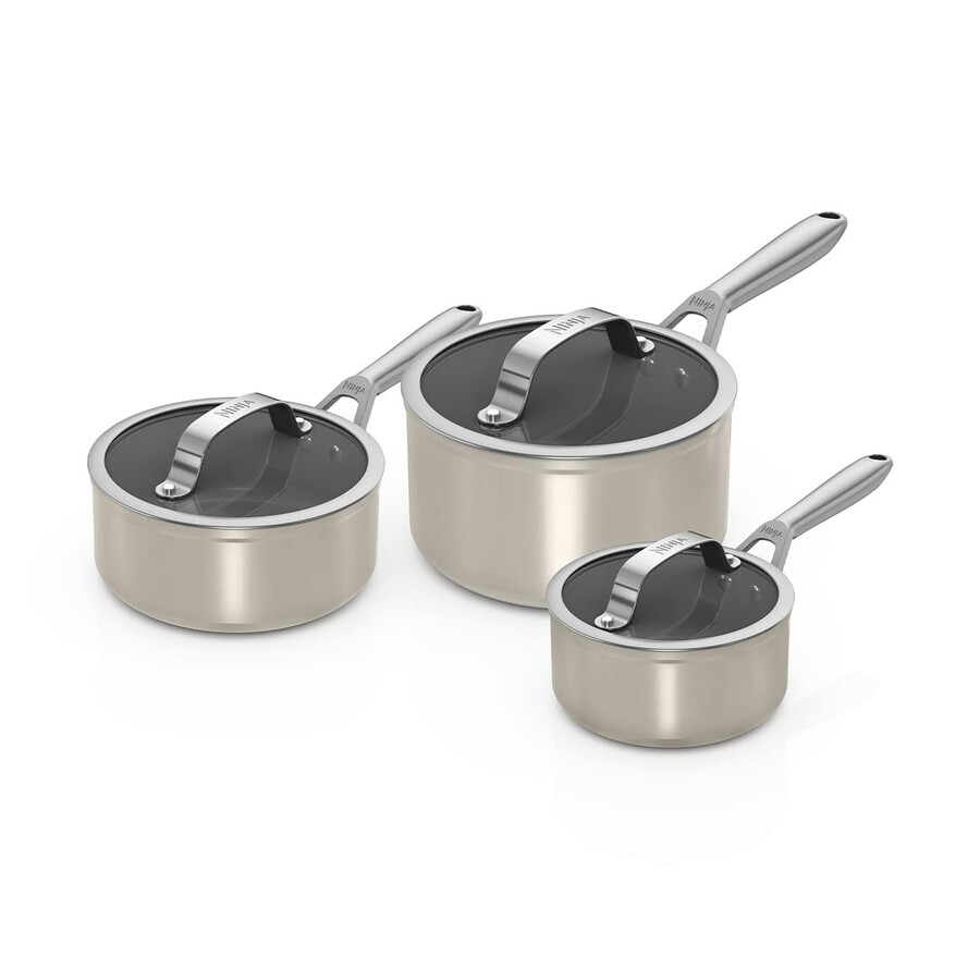 ninja ceramic pro 3-piece saucepan set – stone