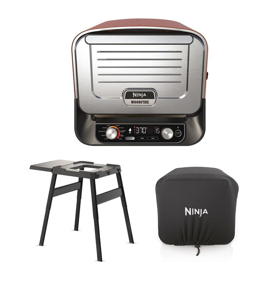 ninja woodfire outdoor oven artisan pizza maker and bbq smoker with stand cover